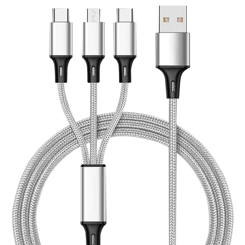 Custom 3 in One Nylon Usb Cable 3-in-1/3in1 Charging Data Cable Phone Type C Android 3 in 1 Usb Cable Charger