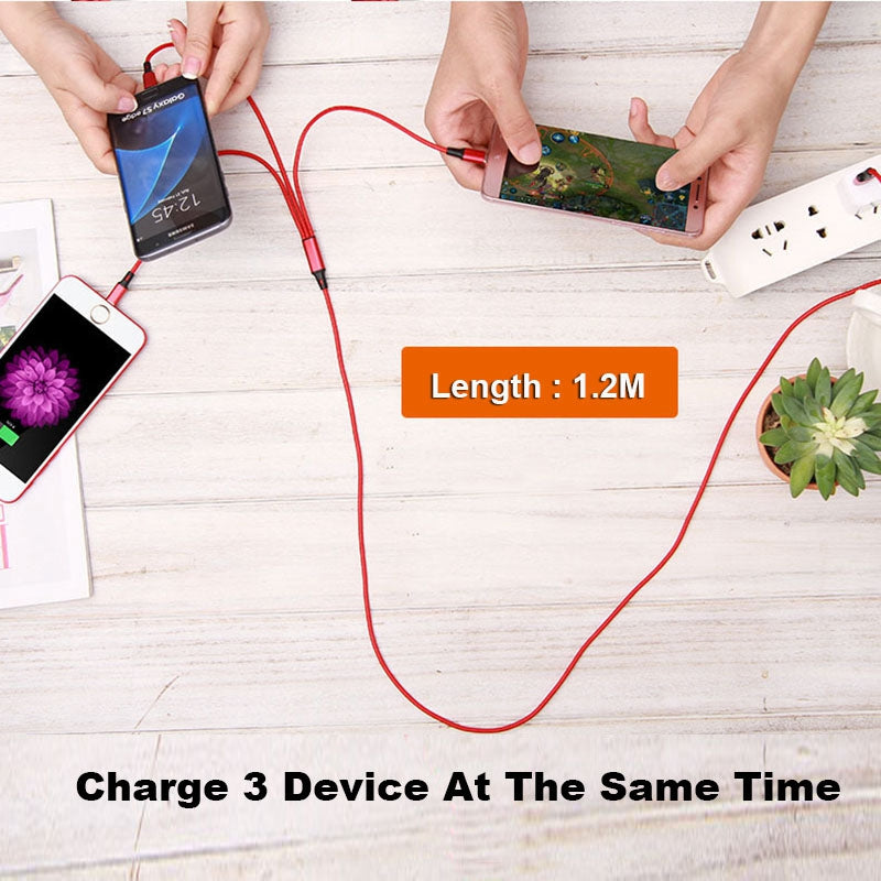 Custom 3 in One Nylon Usb Cable 3-in-1/3in1 Charging Data Cable Phone Type C Android 3 in 1 Usb Cable Charger