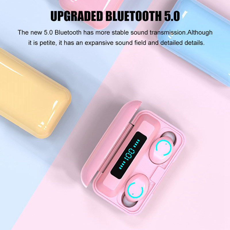 Trending Products 2024 New Arrivals 2 in 1 2000mah Battery LED Powerbank 5.0 Earphone Wireless Earbuds TWS F9