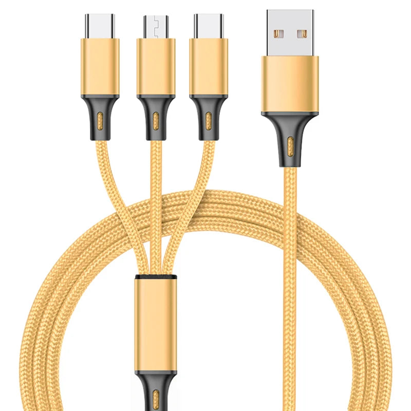 Custom 3 in One Nylon Usb Cable 3-in-1/3in1 Charging Data Cable Phone Type C Android 3 in 1 Usb Cable Charger